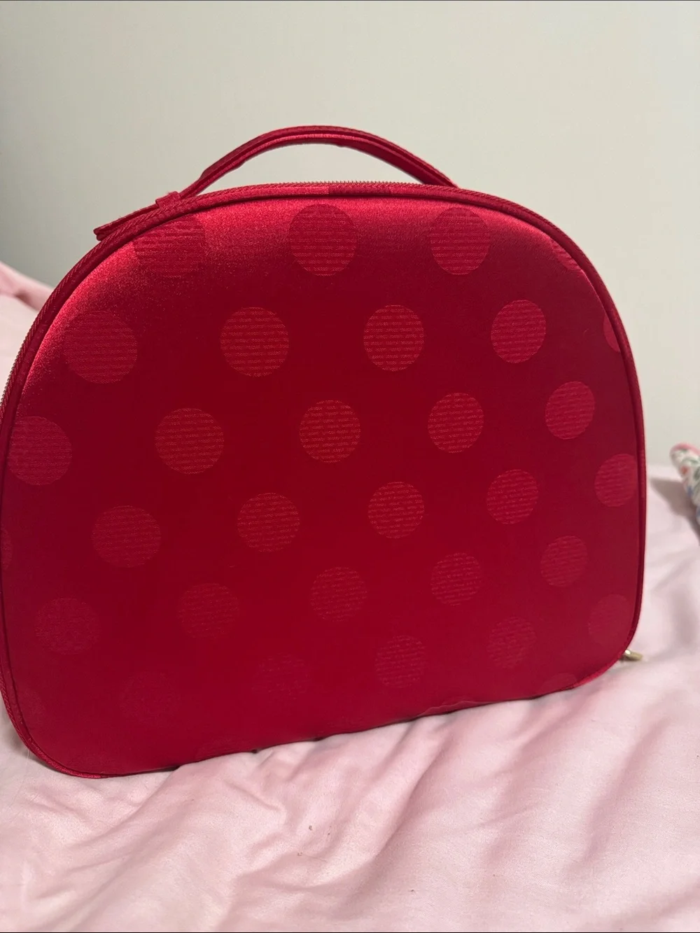 Estee Lauder Red Polka Dot Handle Cosmetic Case